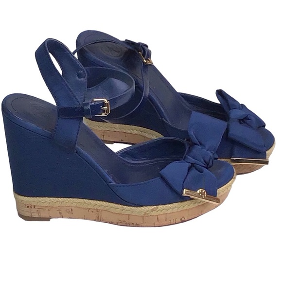 Tory Burch Blue Penny Wedges, Sz 8M,EUC - Picture 3 of 6